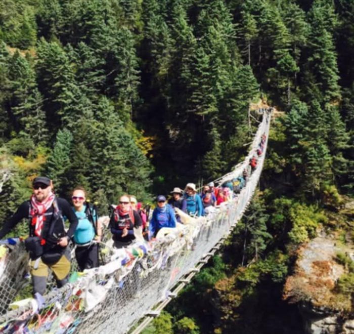 crossing suspension bridge